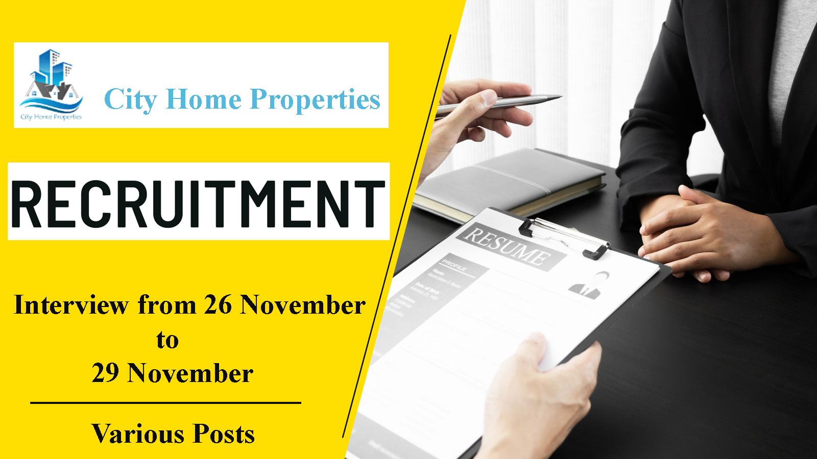 City Home Properties Recruitment, Interview from Nov 26 to 29