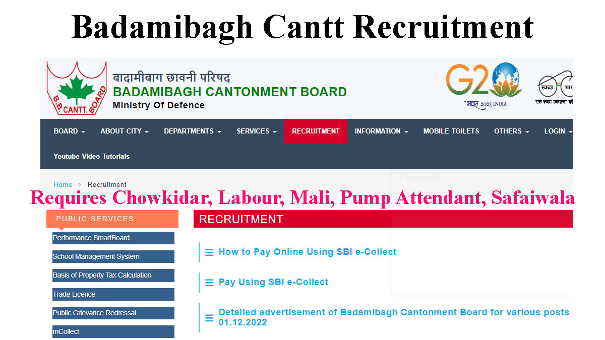 Badamibagh Cantt Recruitment