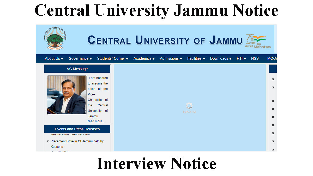 Central University Jammu releases Interview schedule for Teaching Posts