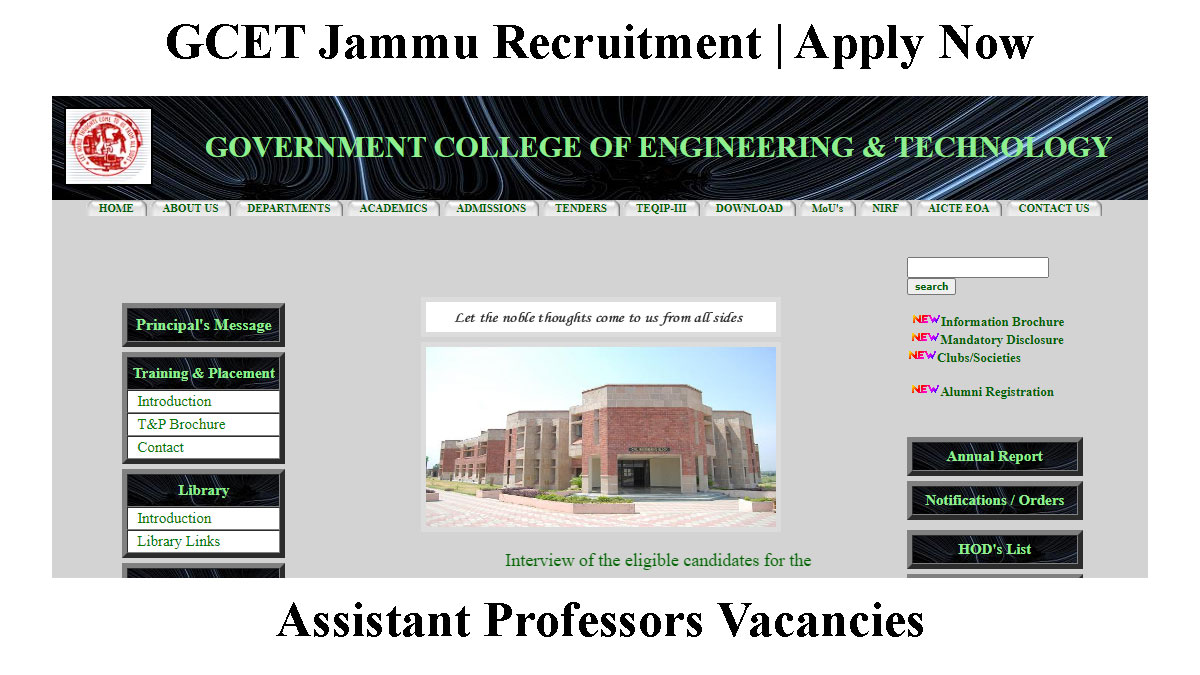 GCET Jammu Assistant Professors Recruitment