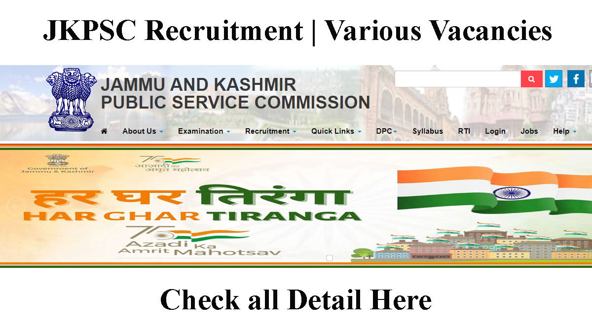 JKPSC Assistant Commissioner and Assistant Controller Recruitment