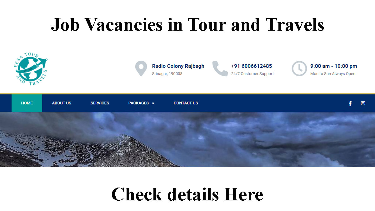 Job Vacancies in Tour and Travels Srinagar