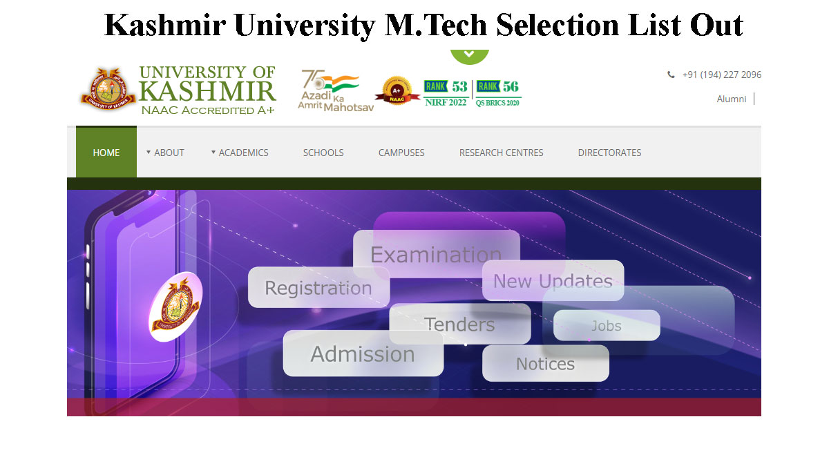 Kashmir University M.Tech Selection List
