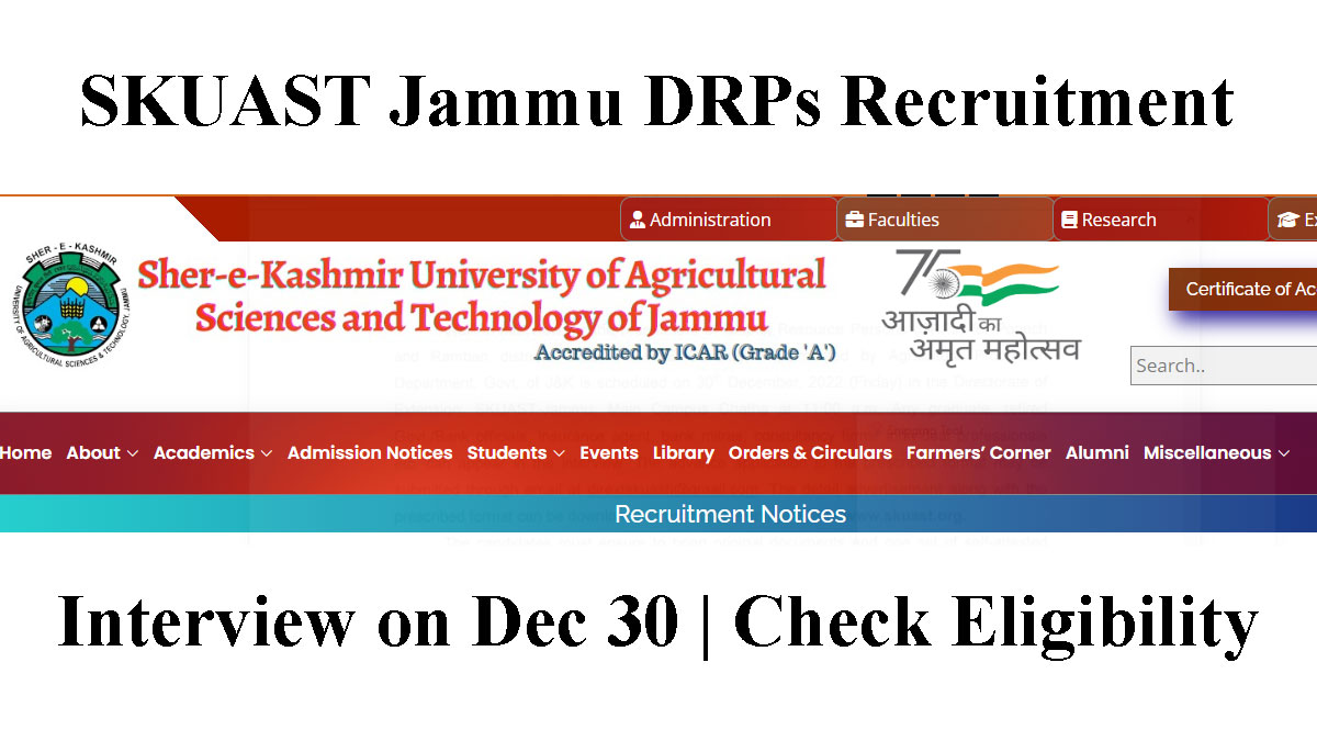 SKUAST Jammu DRPs Recruitment