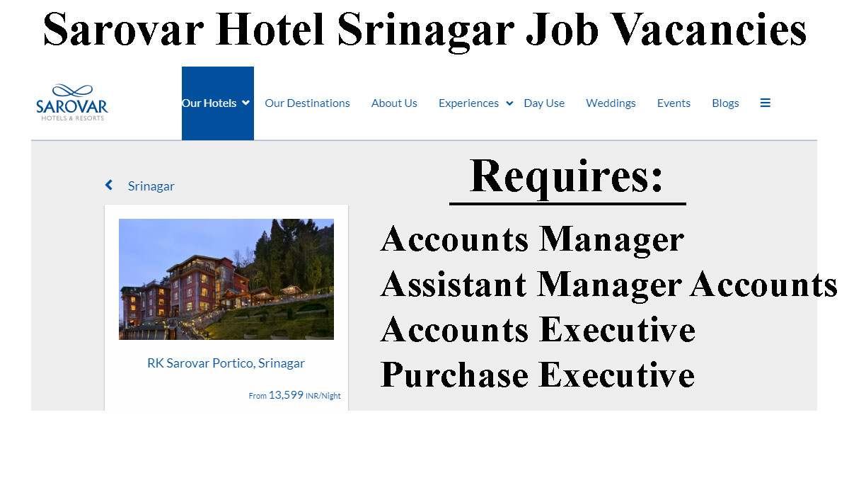 Sarovar Hotel Srinagar Job Vacancies