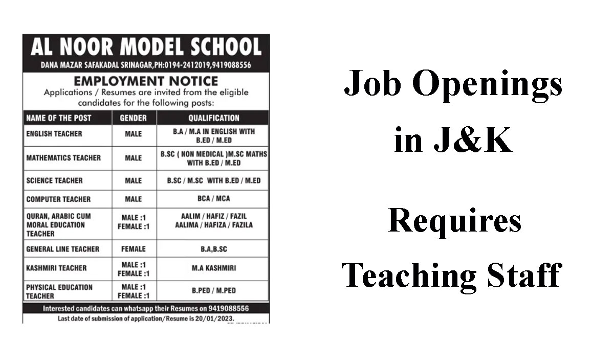 Al Noor Model School Srinagar Jobs