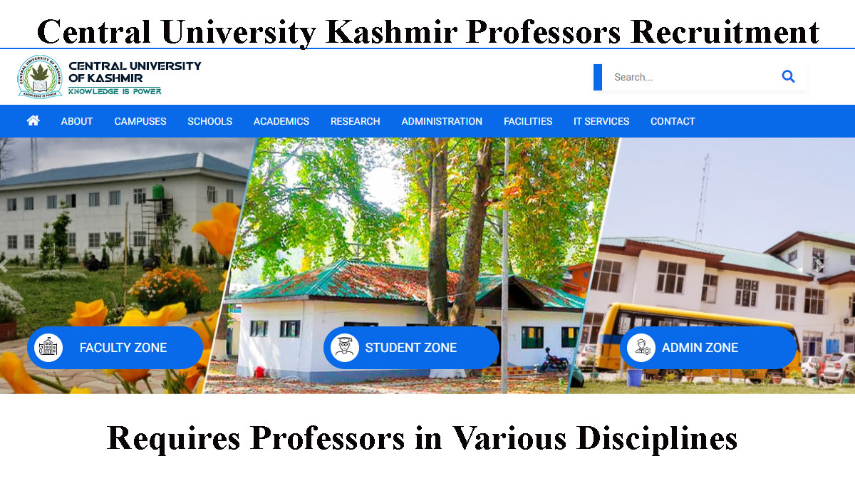 Central University Kashmir Professors Recruitment 2023