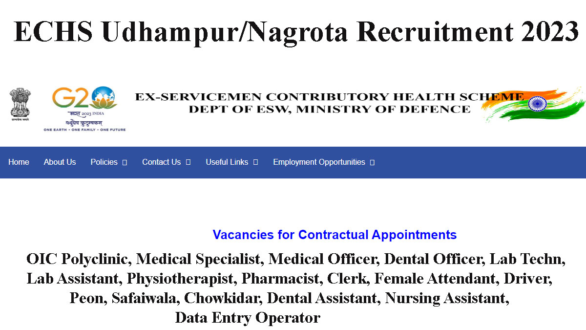 ECHS Udhampur/Nagrota Recruitment 2023