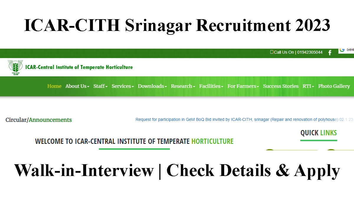 ICAR-CITH Srinagar Recruitment 2023