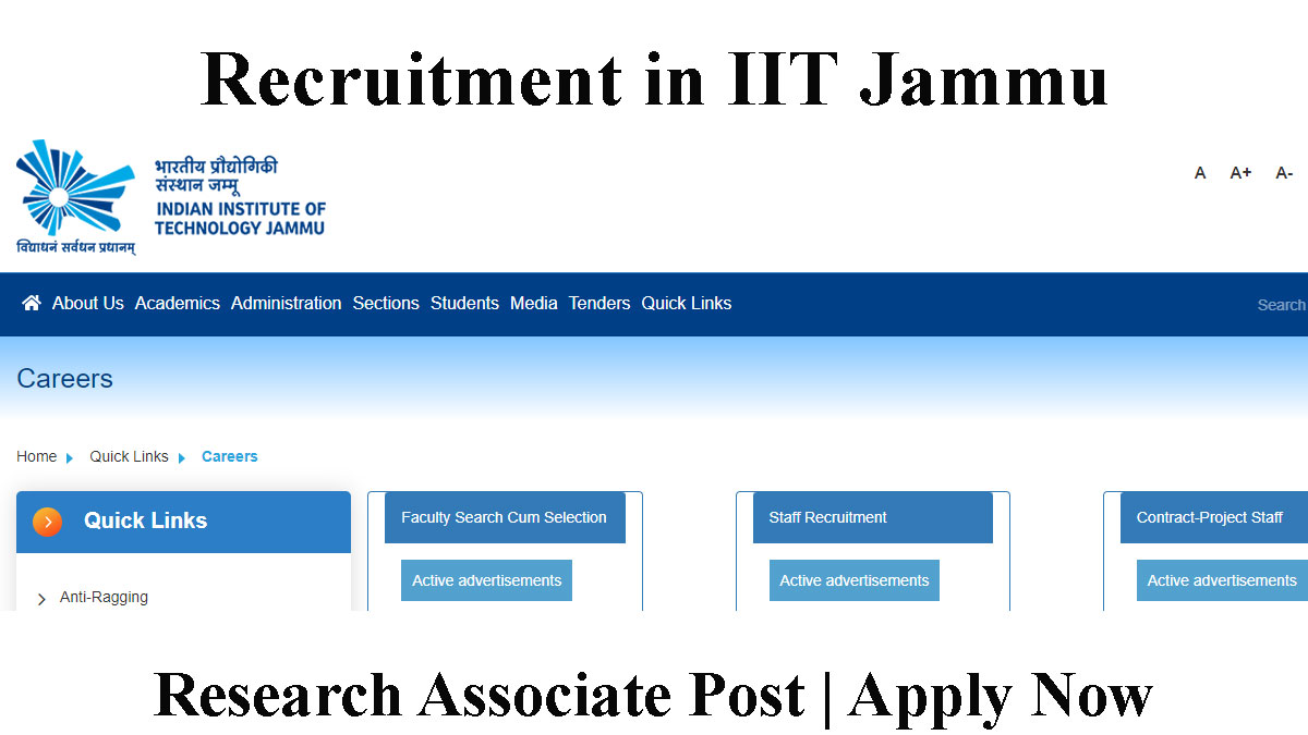 Research Associate Recruitment in IIT Jammu