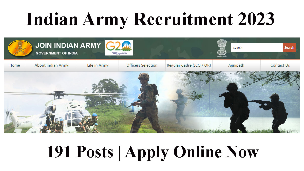 Indian Army Recruitment 2023, 191 Vacancies