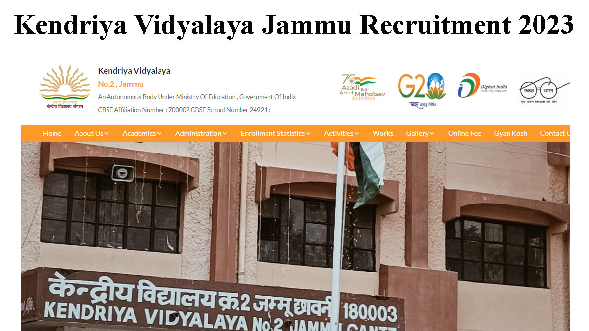 Kendriya Vidyalaya Jammu Recruitment 2023