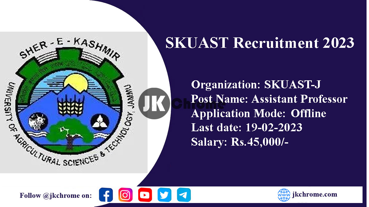 SKUAST Assistant Professor Jobs Recruitment 2023