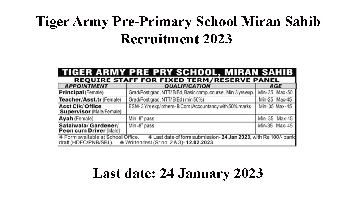 Tiger Army Pre-Primary School Miran Sahib