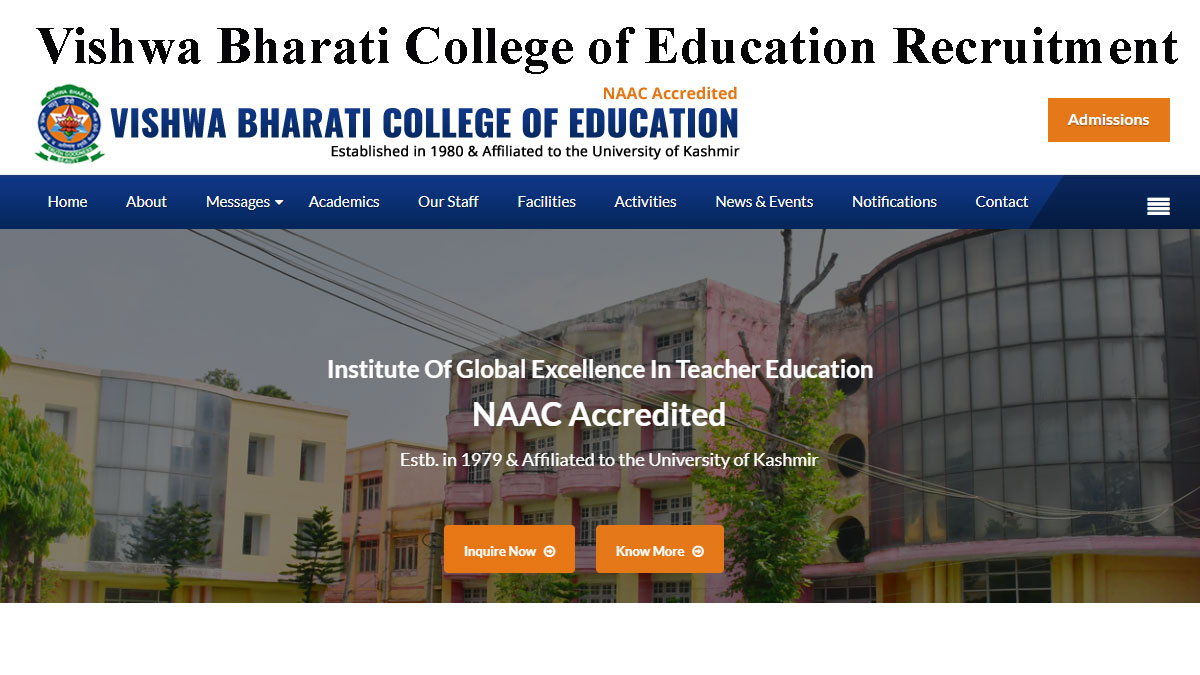 Vishwa Bharati College of Education requires Staff