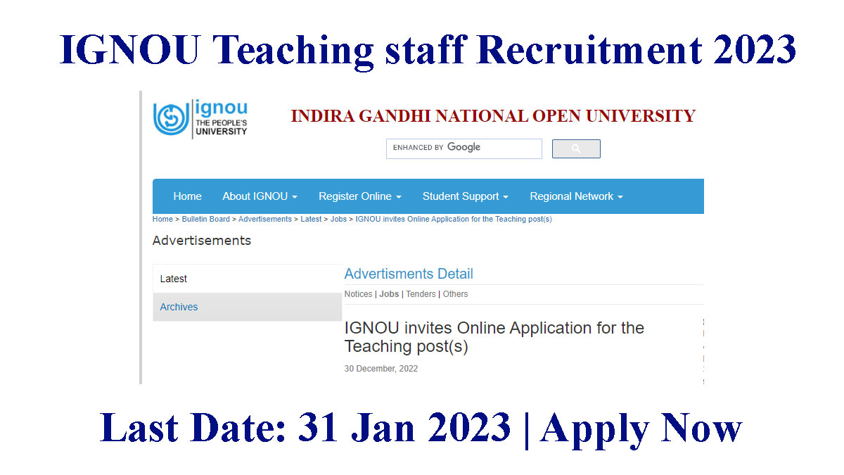 IGNOU Teaching staff Recruitment 2023