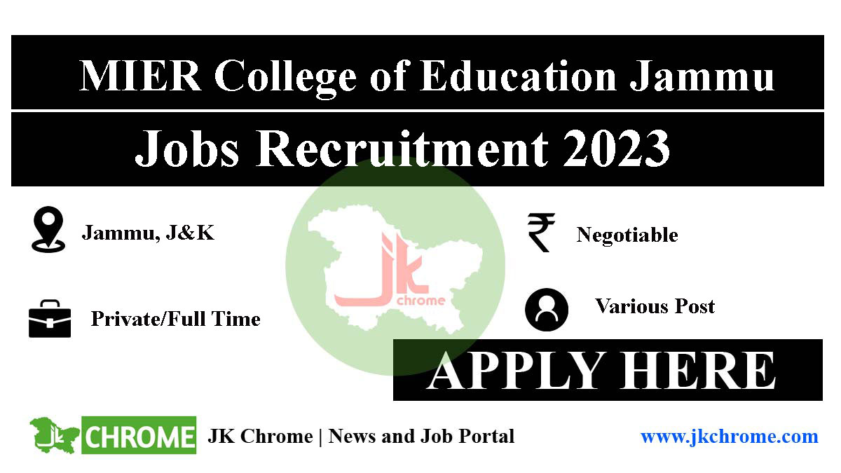 MIER College of Education Jammu Recruitment 2023