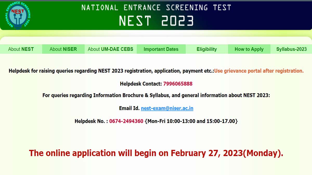 NEST 2023 examination on June 24, application process begins from February 27