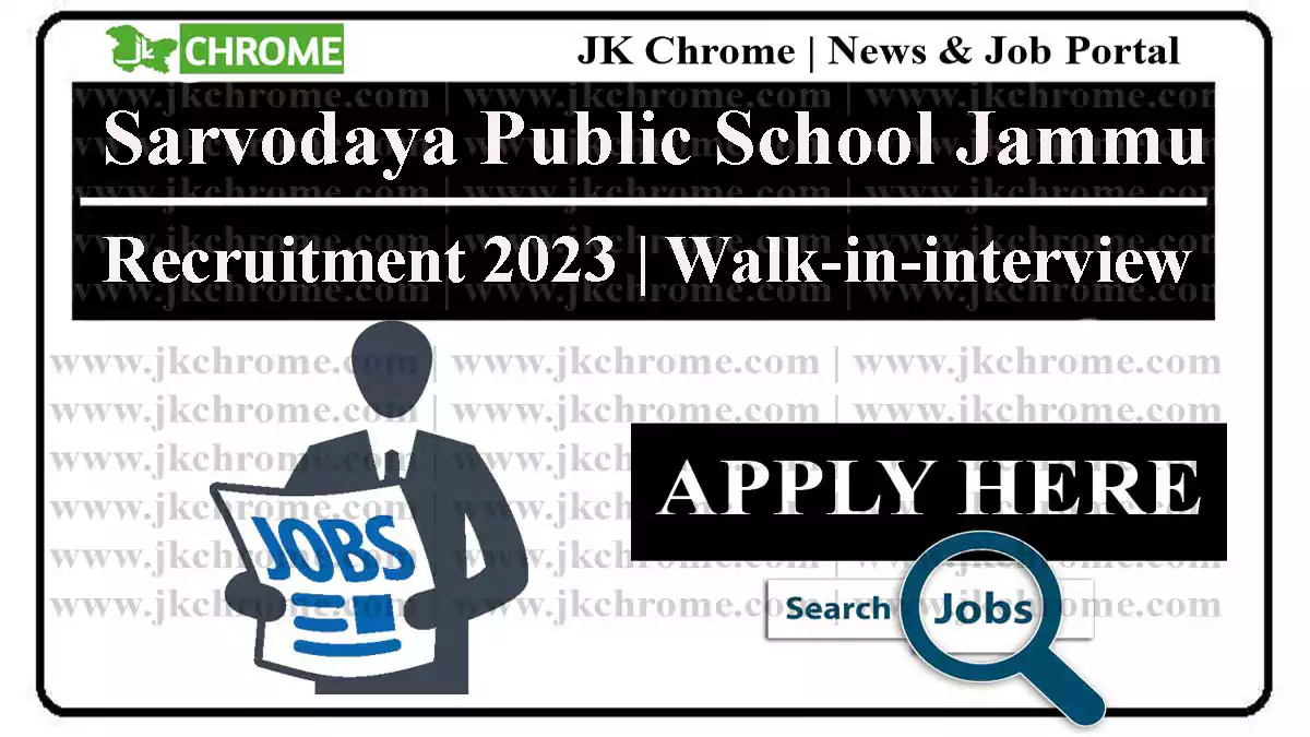 Sarvodhya Public School Jammu Jobs 2023
