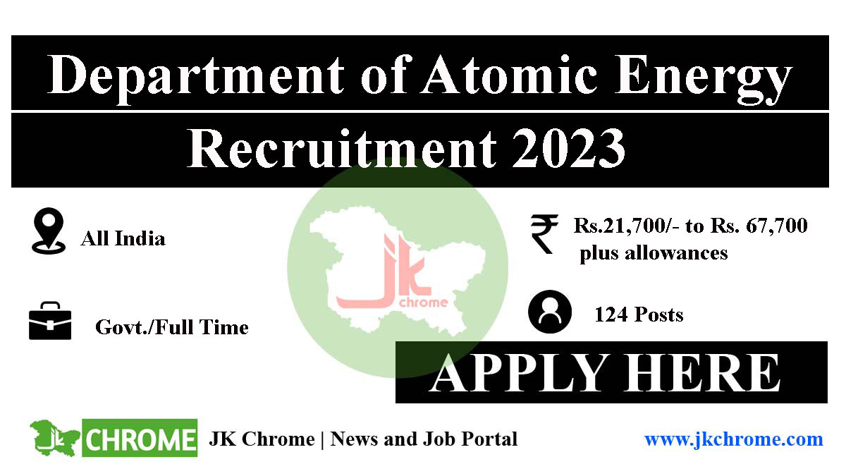 Department of Atomic Energy Recruitment 2023 | Apply for 124 posts