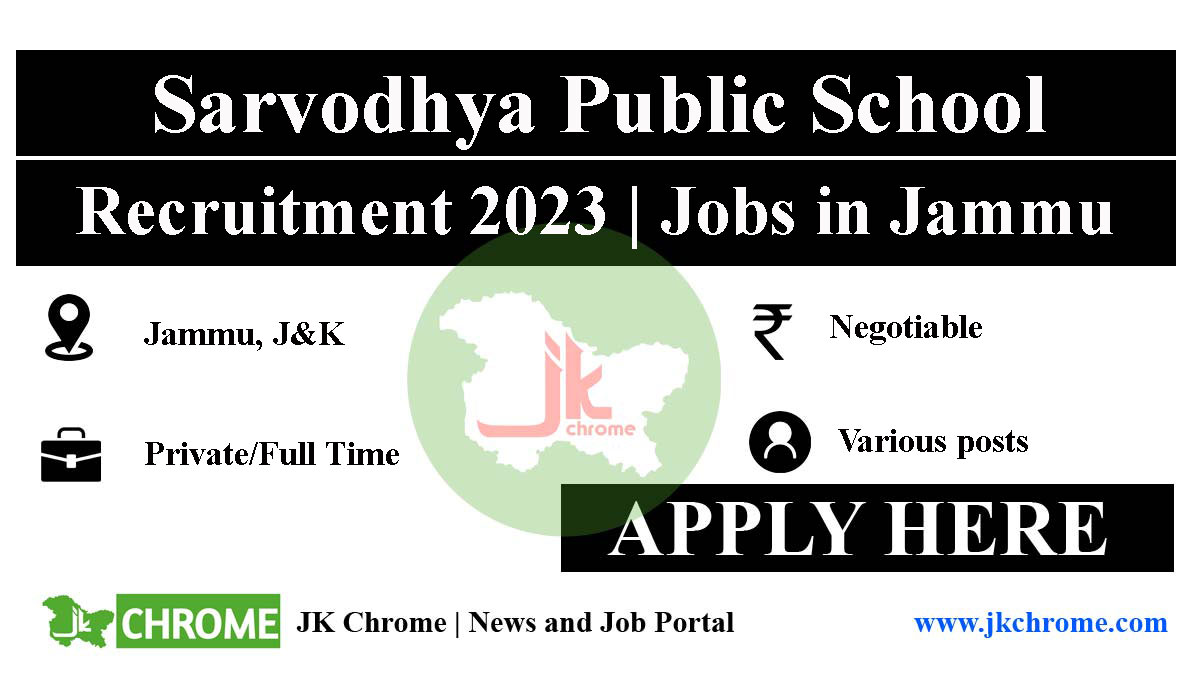 Sarvodhya Public School Jammu Job Vacancies 2023