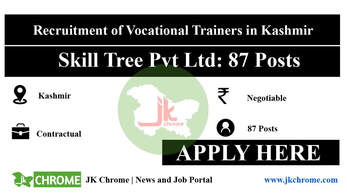 Recruitment of Vocational Trainers in Kashmir by Skill Tree Pvt Ltd: 87 Posts in Agriculture and IT-ITES Sector