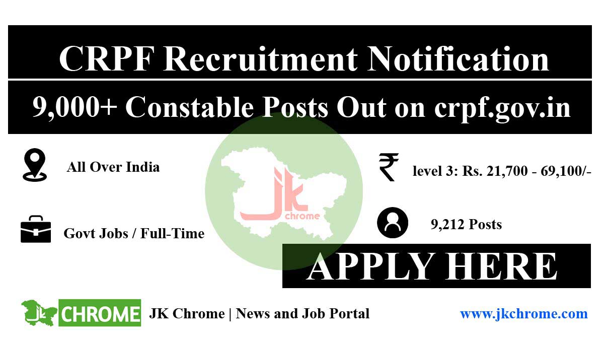 CRPF Recruitment Notification for 9,000+ Constable Posts Out on crpf.gov.in