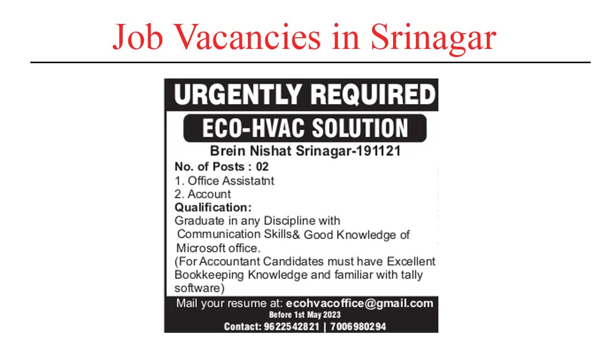 Job Vacancies in Srinagar at Echo HVAC Solutions