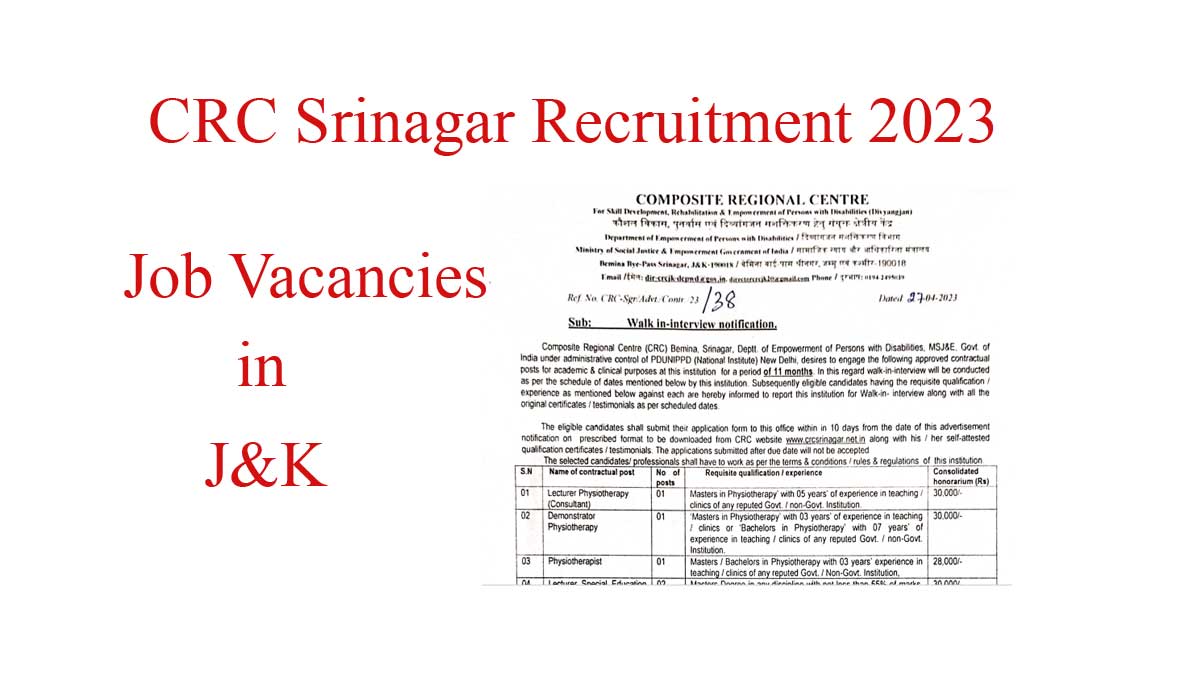 CRC Srinagar Recruitment 2023 | Interview from May 12