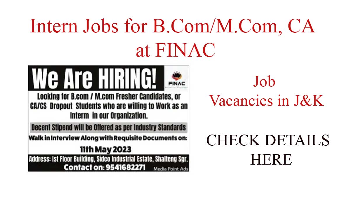 Intern Jobs for B.Com/M.Com, CA at FINAC