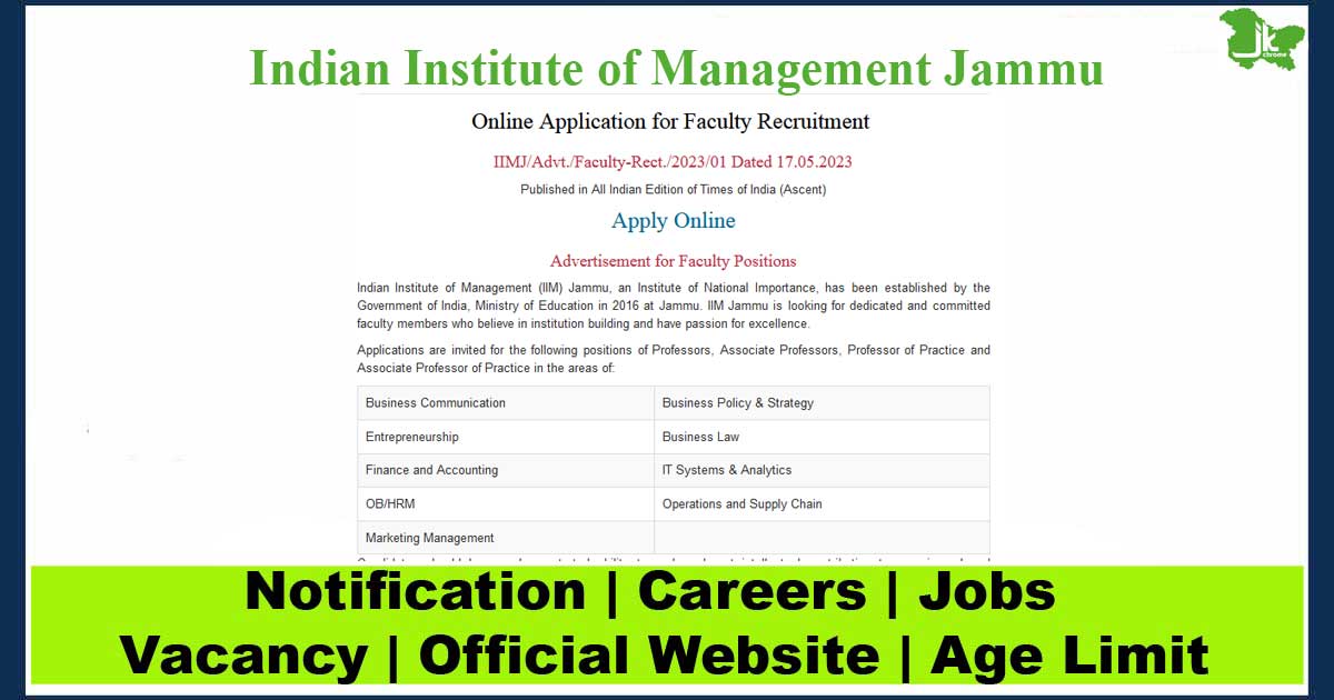 IIM Jammu Faculty Recruitment 2023 | Salary upto 2,20,200