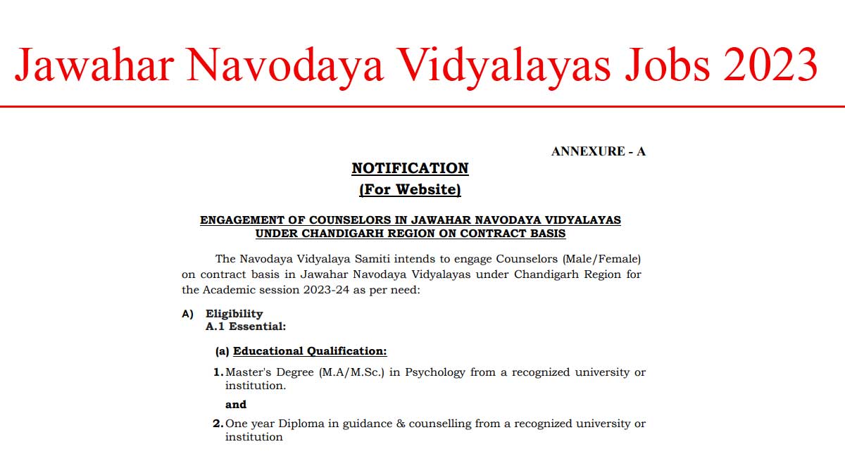 JNV Counsellors Job Recruitment 2023 | Salary: 44,900 per month