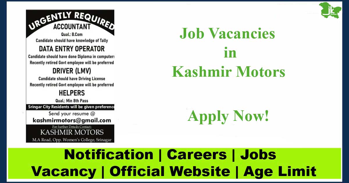 Job Vacancies in Kashmir Motors