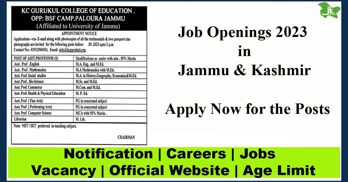 KC Gurukul College of Education Jammu Jobs 2023