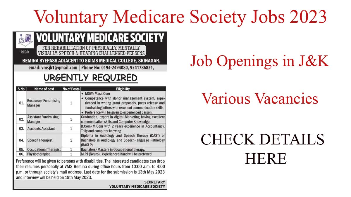 Voluntary Medicare Society Jobs 2023 | Check Vacancy Details & Apply Now