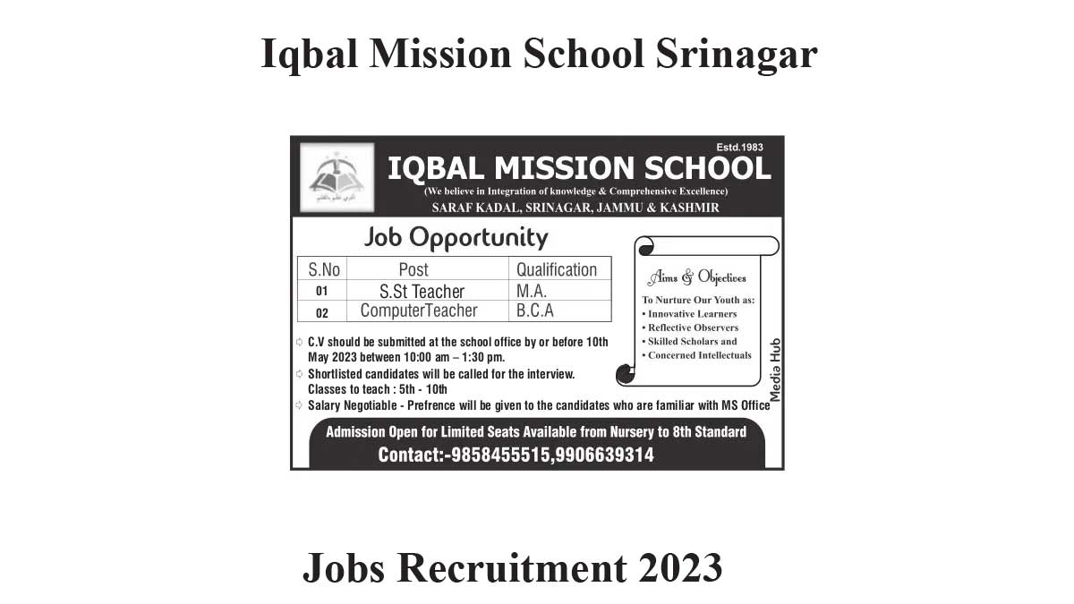 Iqbal Mission School Srinagar Recruitment 2023