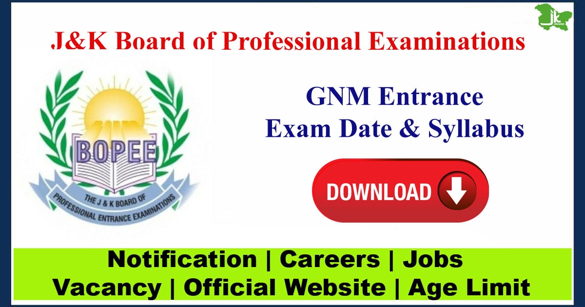 JKBOPEE GNM (Lateral Entry) Course 2023 Exam Date, Syllabus
