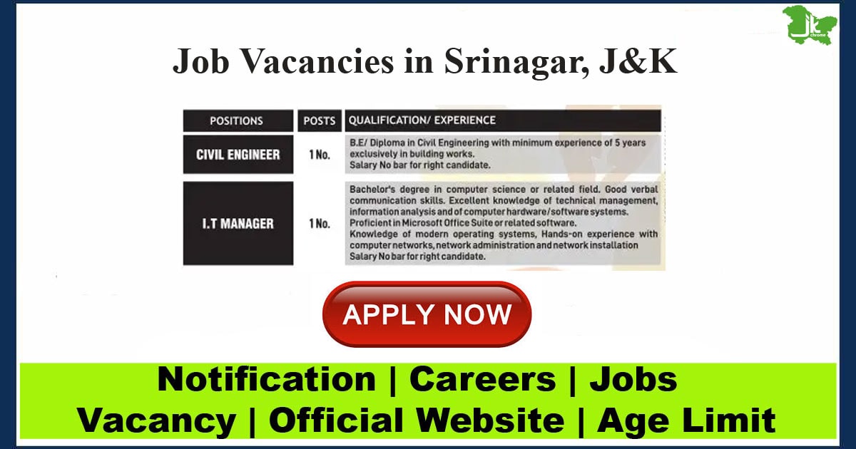Engineer & Manager Job Vacancies in Srinagar