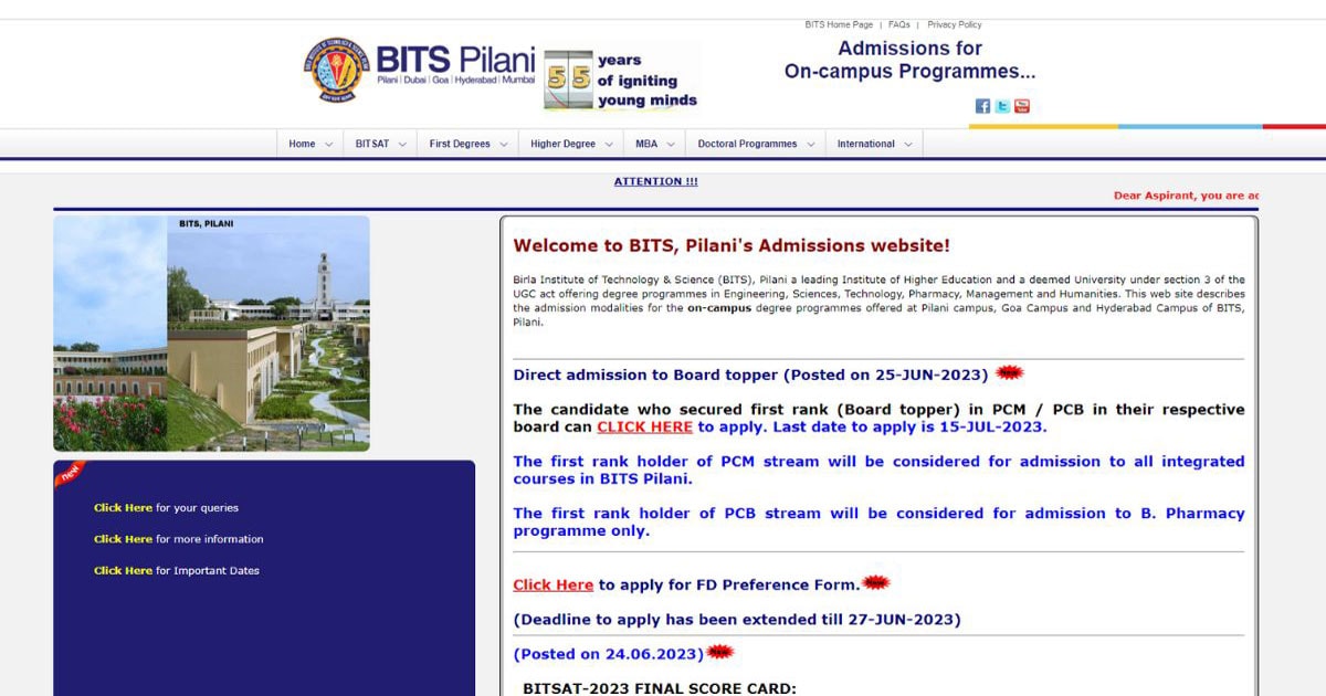 BITS Pilani Direct Admission 2023: Board toppers can apply on bitsadmission.com