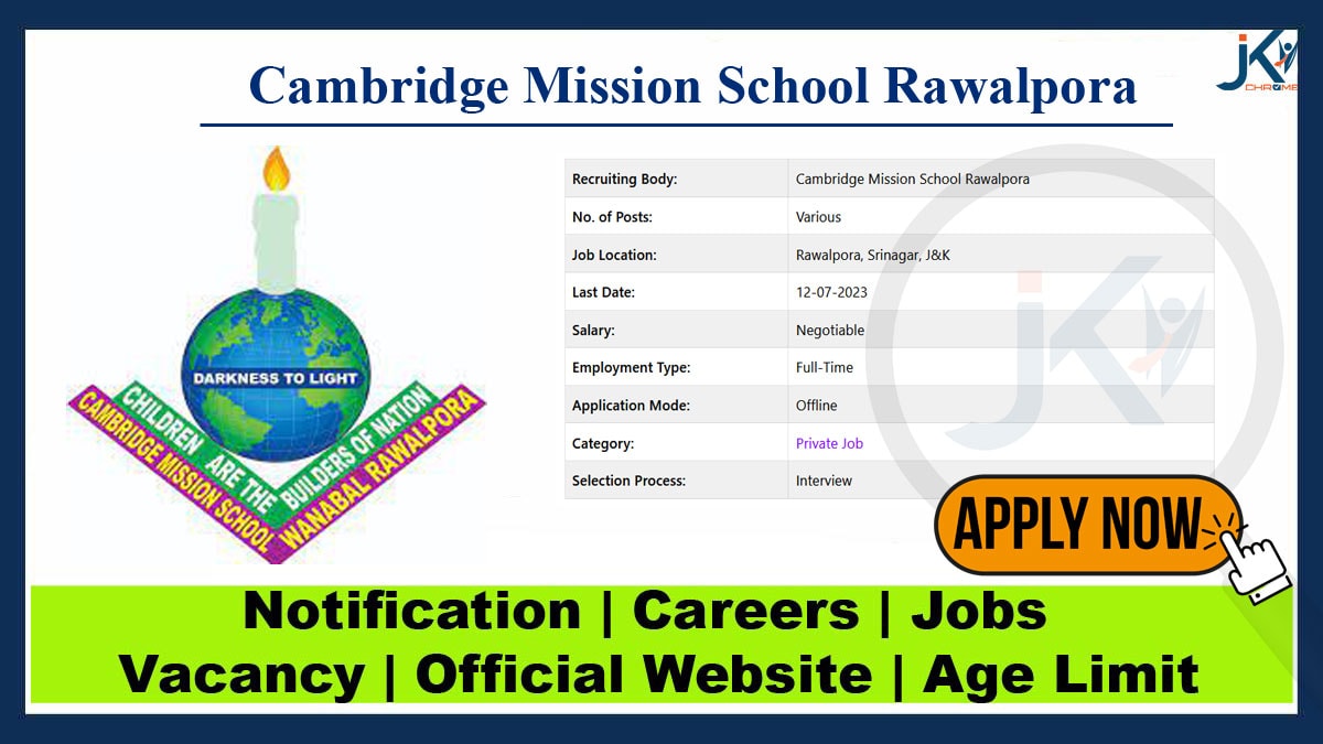 Cambridge Mission School Rawalpora Jobs 2023