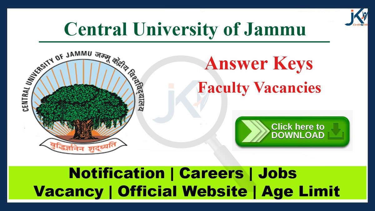 Central University Jammu releases Answer Keys for Associate/Assistant Professor posts