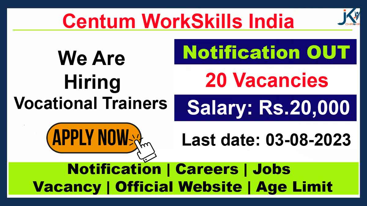 Vocational Trainers Jobs in J&K, 20 Posts Available, Salary: 20,000