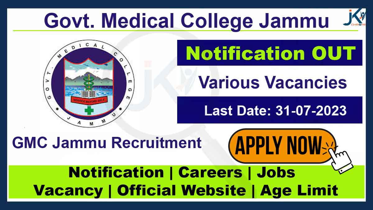 GMC Jammu Recruitment 2023, Registrar/Demonstrator/Field Demonstrator posts