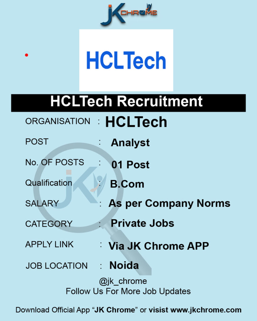 HCLTech Hiring Analyst (B.Com)