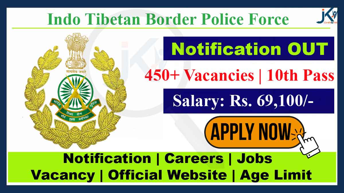 ITBP Recruitment 2023, 450+ Posts for 10th pass, Salary: 69,100 per month