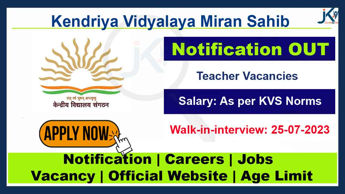 KV Miran Sahib Balvatika Teachers Recruitment 2023