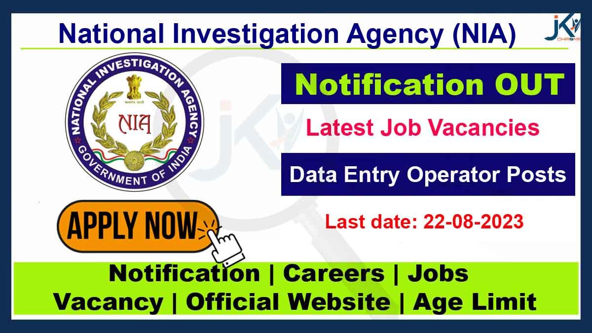 NIA Data Entry Operator Recruitment 2023, 34 Vacancies