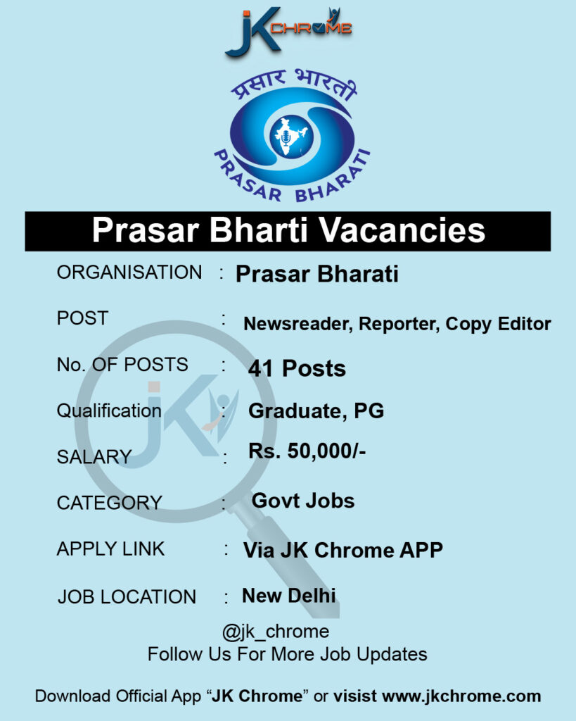 Prasar Bharati Recruitment 2023, 41 vacancies in Akashvani, Apply online