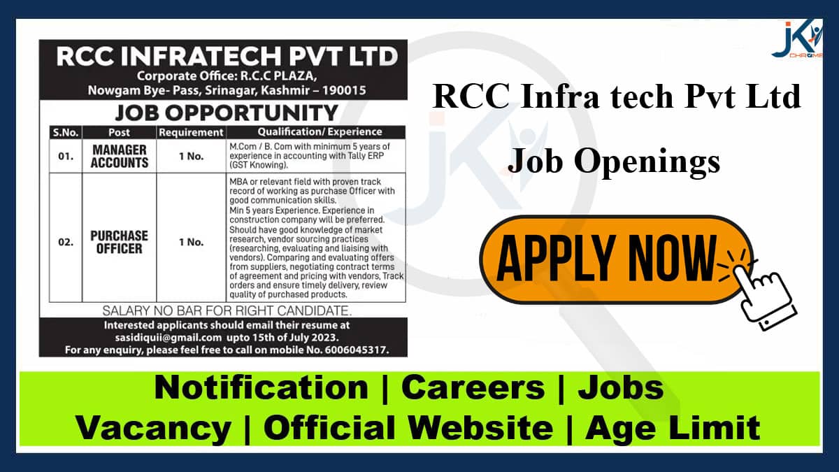 RCC Infratech Pvt Ltd Jobs 2023