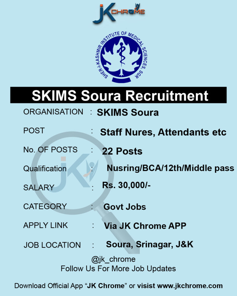 SKIMS Soura Recruitment 2023, Apply Online, Link Available
